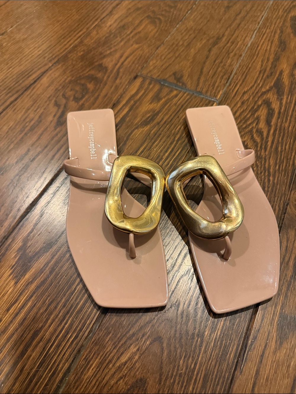 Jeffrey Campbell Blush Square-Toe Thong Sandals with Gold Accent